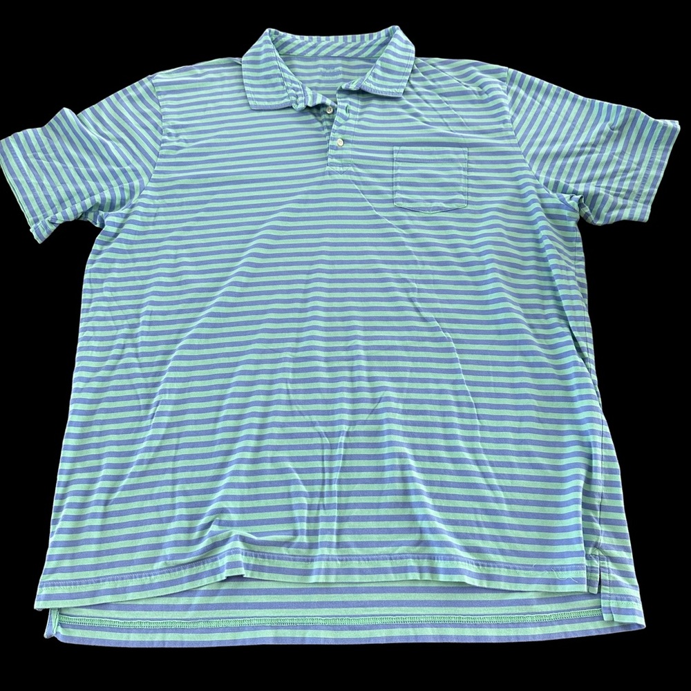 Peter Millar Mens XXL Seaside Wash Green Blue Striped Polo Shirt Cotton Knit 2X